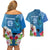 Custom Polynesian Fiji Couples Matching Off Shoulder Short Dress and Hawaiian Shirt Shark and Hibiscus Tapa Pattern Blue Version LT03 - Polynesian Pride