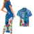 Custom Polynesian Fiji Couples Matching Short Sleeve Bodycon Dress and Hawaiian Shirt Shark and Hibiscus Tapa Pattern Blue Version LT03 - Polynesian Pride