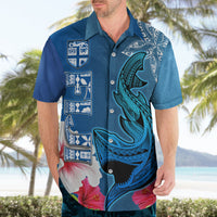 Custom Polynesian Fiji Hawaiian Shirt Shark and Hibiscus Tapa Pattern Blue Version LT03 - Polynesian Pride