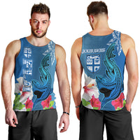Custom Polynesian Fiji Men Tank Top Shark and Hibiscus Tapa Pattern Blue Version LT03 - Polynesian Pride
