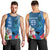 Custom Polynesian Fiji Men Tank Top Shark and Hibiscus Tapa Pattern Blue Version LT03 - Polynesian Pride