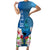 Custom Polynesian Fiji Short Sleeve Bodycon Dress Shark and Hibiscus Tapa Pattern Blue Version LT03 Long Dress Blue - Polynesian Pride