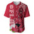 Polynesian Fiji Baseball Jersey Shark and Hibiscus Tapa Pattern Red Version LT03 Red - Polynesian Pride