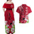 Polynesian Fiji Couples Matching Off Shoulder Maxi Dress and Hawaiian Shirt Shark and Hibiscus Tapa Pattern Red Version LT03 - Polynesian Pride