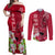 Polynesian Fiji Couples Matching Off Shoulder Maxi Dress and Long Sleeve Button Shirts Shark and Hibiscus Tapa Pattern Red Version LT03 Red - Polynesian Pride