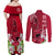 Polynesian Fiji Couples Matching Off Shoulder Maxi Dress and Long Sleeve Button Shirts Shark and Hibiscus Tapa Pattern Red Version LT03 - Polynesian Pride