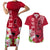 Polynesian Fiji Couples Matching Short Sleeve Bodycon Dress and Hawaiian Shirt Shark and Hibiscus Tapa Pattern Red Version LT03 Red - Polynesian Pride