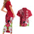 Polynesian Fiji Couples Matching Short Sleeve Bodycon Dress and Hawaiian Shirt Shark and Hibiscus Tapa Pattern Red Version LT03 - Polynesian Pride