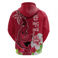 Polynesian Fiji Hoodie Shark and Hibiscus Tapa Pattern Red Version LT03 - Polynesian Pride