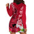 Polynesian Fiji Hoodie Dress Shark and Hibiscus Tapa Pattern Red Version LT03 - Polynesian Pride