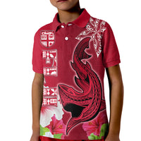 Polynesian Fiji Kid Polo Shirt Shark and Hibiscus Tapa Pattern Red Version LT03 Kid Red - Polynesian Pride