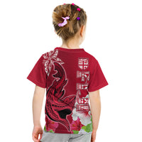 Polynesian Fiji Kid T Shirt Shark and Hibiscus Tapa Pattern Red Version LT03 - Polynesian Pride