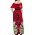 Polynesian Fiji Off Shoulder Maxi Dress Shark and Hibiscus Tapa Pattern Red Version LT03 - Polynesian Pride