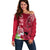 Polynesian Fiji Off Shoulder Sweater Shark and Hibiscus Tapa Pattern Red Version LT03 Women Red - Polynesian Pride