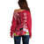 Polynesian Fiji Off Shoulder Sweater Shark and Hibiscus Tapa Pattern Red Version LT03 - Polynesian Pride