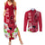 Custom Polynesian Fiji Couples Matching Summer Maxi Dress and Long Sleeve Button Shirts Shark and Hibiscus Tapa Pattern Red Version LT03 Red - Polynesian Pride