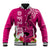 Polynesian Fiji Baseball Jacket Shark and Hibiscus Tapa Pattern Purple Version LT03 Unisex Pink - Polynesian Pride
