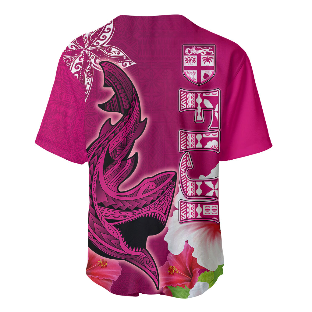 Polynesian Fiji Baseball Jersey Shark and Hibiscus Tapa Pattern Purple Version LT03 - Polynesian Pride