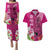 Polynesian Fiji Couples Matching Puletasi Dress and Hawaiian Shirt Shark and Hibiscus Tapa Pattern Purple Version LT03 Pink - Polynesian Pride