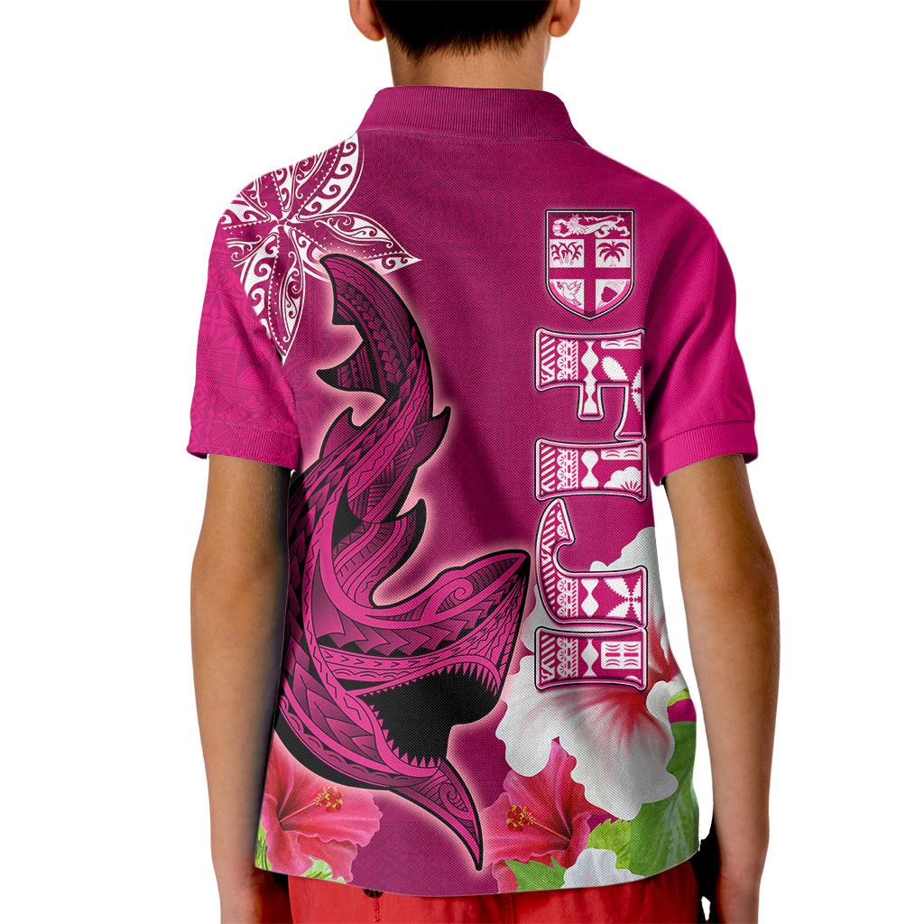 Polynesian Fiji Kid Polo Shirt Shark and Hibiscus Tapa Pattern Purple Version LT03 - Polynesian Pride