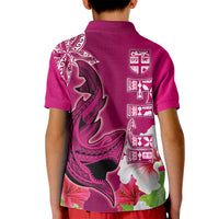 Polynesian Fiji Kid Polo Shirt Shark and Hibiscus Tapa Pattern Purple Version LT03 - Polynesian Pride