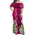 Polynesian Fiji Off Shoulder Maxi Dress Shark and Hibiscus Tapa Pattern Purple Version LT03 Women Pink - Polynesian Pride