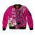 Polynesian Fiji Sleeve Zip Bomber Jacket Shark and Hibiscus Tapa Pattern Purple Version LT03 Unisex Pink - Polynesian Pride