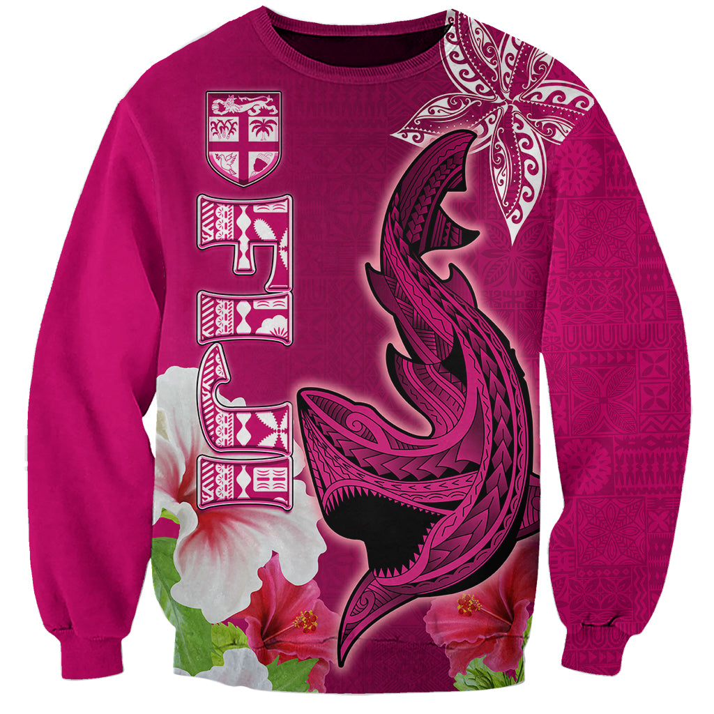 Polynesian Fiji Sweatshirt Shark and Hibiscus Tapa Pattern Purple Version LT03 Unisex Pink - Polynesian Pride