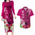 Custom Polynesian Fiji Couples Matching Long Sleeve Bodycon Dress and Hawaiian Shirt Shark and Hibiscus Tapa Pattern Purple Version LT03 Pink - Polynesian Pride