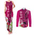 Custom Polynesian Fiji Couples Matching Tank Maxi Dress and Long Sleeve Button Shirts Shark and Hibiscus Tapa Pattern Purple Version LT03 Pink - Polynesian Pride