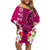 Custom Polynesian Fiji Off Shoulder Short Dress Shark and Hibiscus Tapa Pattern Purple Version LT03 Women Pink - Polynesian Pride