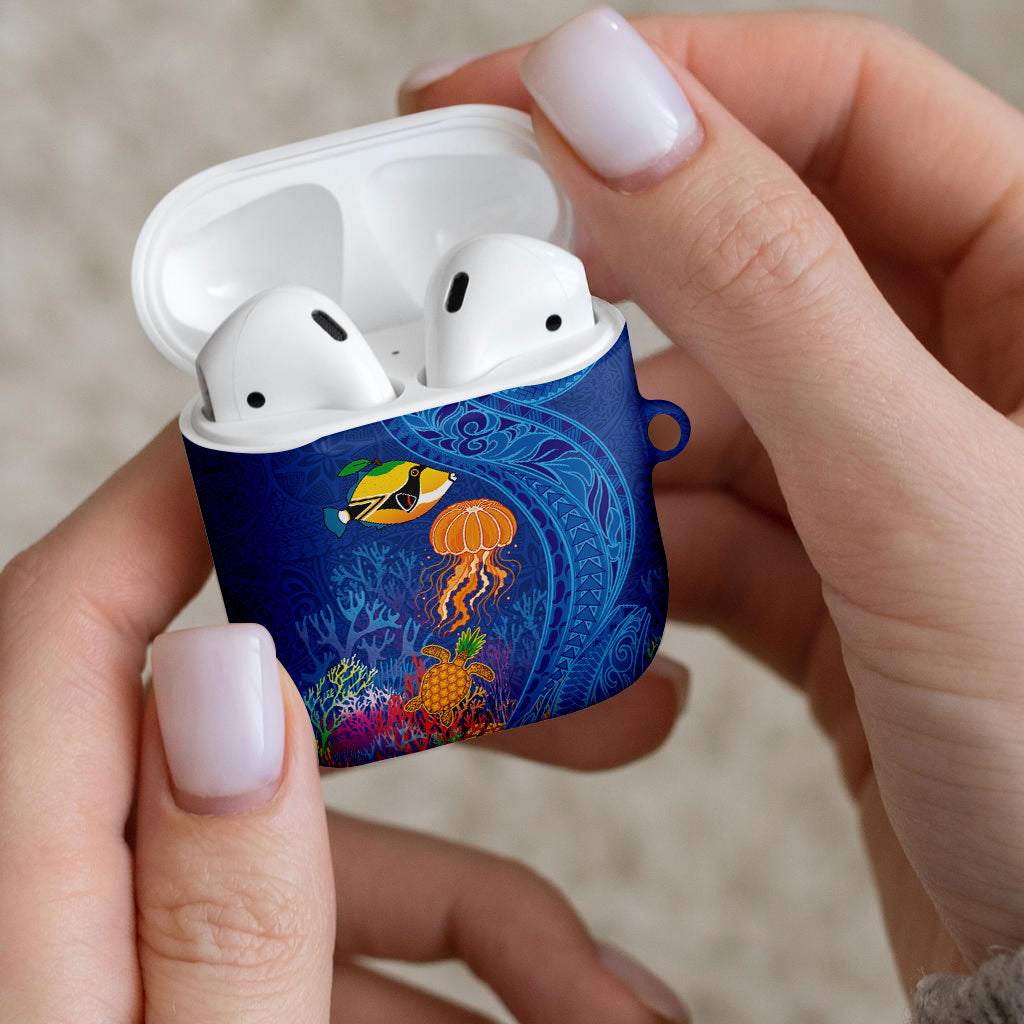 Hawaiian Funny Fruits Sea Animals AirPods Case Mango Reef Triggerfish and Pineapple Turtle and Mandarin Jellyfish