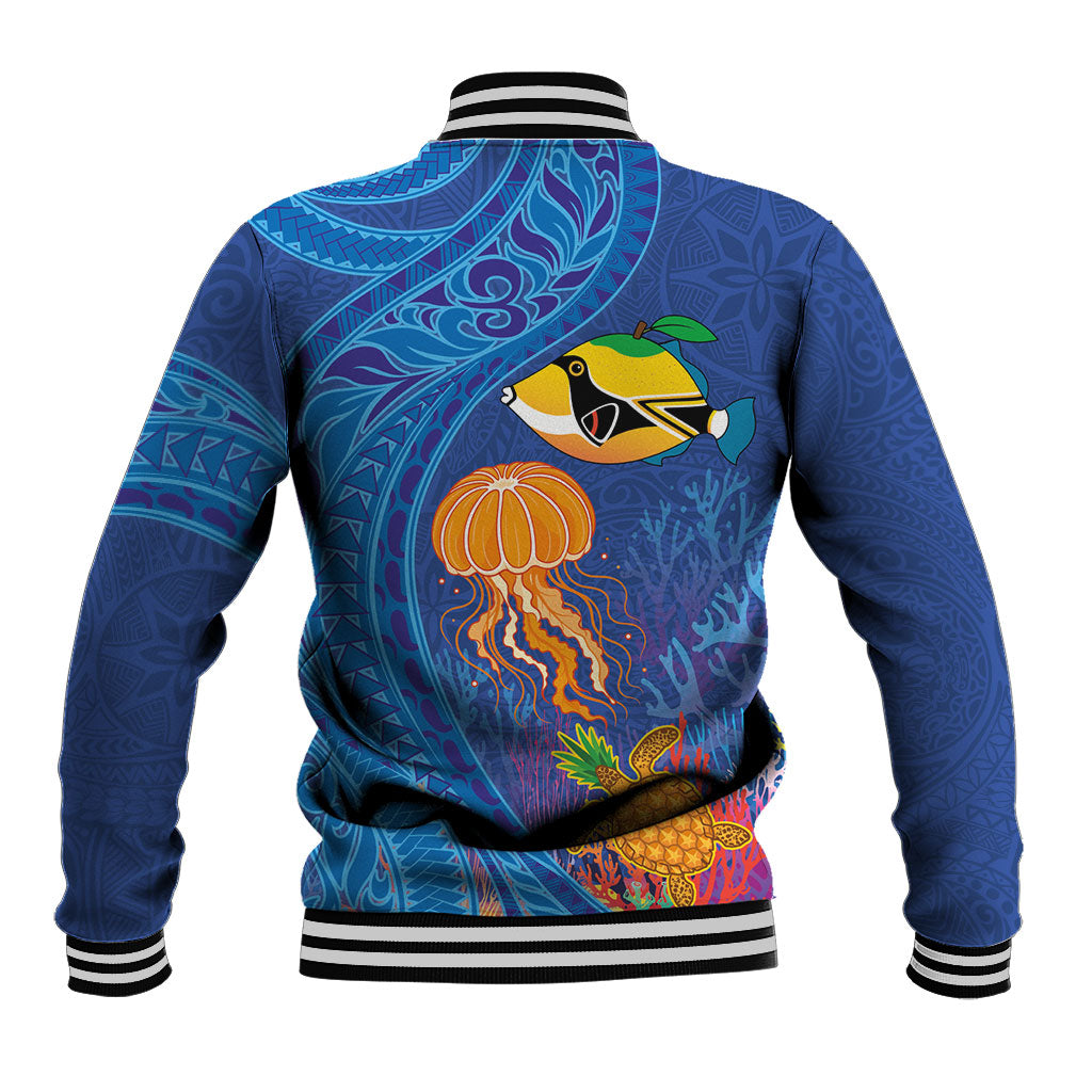 Hawaiian Funny Fruits Sea Animals Baseball Jacket Mango Reef Triggerfish and Pineapple Turtle and Mandarin Jellyfish LT03 - Polynesian Pride