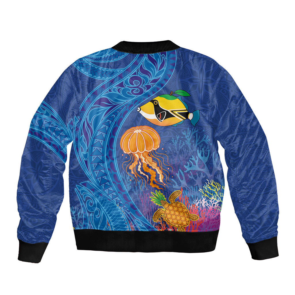 Hawaiian Funny Fruits Sea Animals Bomber Jacket Mango Reef Triggerfish and Pineapple Turtle and Mandarin Jellyfish LT03 - Polynesian Pride