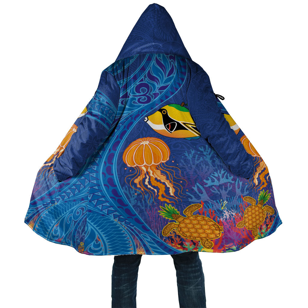 Hawaiian Funny Fruits Sea Animals Cloak Mango Reef Triggerfish and Pineapple Turtle and Mandarin Jellyfish