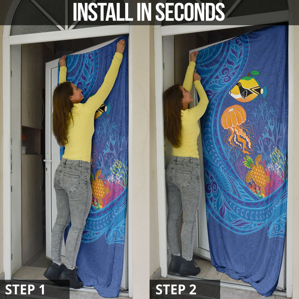 Hawaiian Funny Fruits Sea Animals Door Cover Mango Reef Triggerfish and Pineapple Turtle and Mandarin Jellyfish