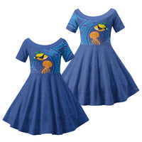 Hawaiian Funny Fruits Sea Animals Family Matching Long Sleeve Bodycon Dress and Hawaiian Shirt Mango Reef Triggerfish and Pineapple Turtle and Mandarin Jellyfish LT03 Daughter's Dress Blue - Polynesian Pride