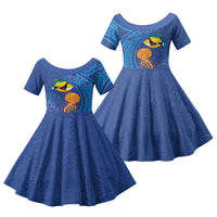 Hawaiian Funny Fruits Sea Animals Family Matching Puletasi and Hawaiian Shirt Mango Reef Triggerfish and Pineapple Turtle and Mandarin Jellyfish LT03 Daughter's Dress Blue - Polynesian Pride