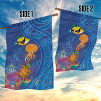 Hawaiian Funny Fruits Sea Animals Garden Flag Mango Reef Triggerfish and Pineapple Turtle and Mandarin Jellyfish LT03 - Polynesian Pride
