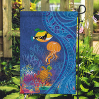 Hawaiian Funny Fruits Sea Animals Garden Flag Mango Reef Triggerfish and Pineapple Turtle and Mandarin Jellyfish LT03 Garden Flag Blue - Polynesian Pride
