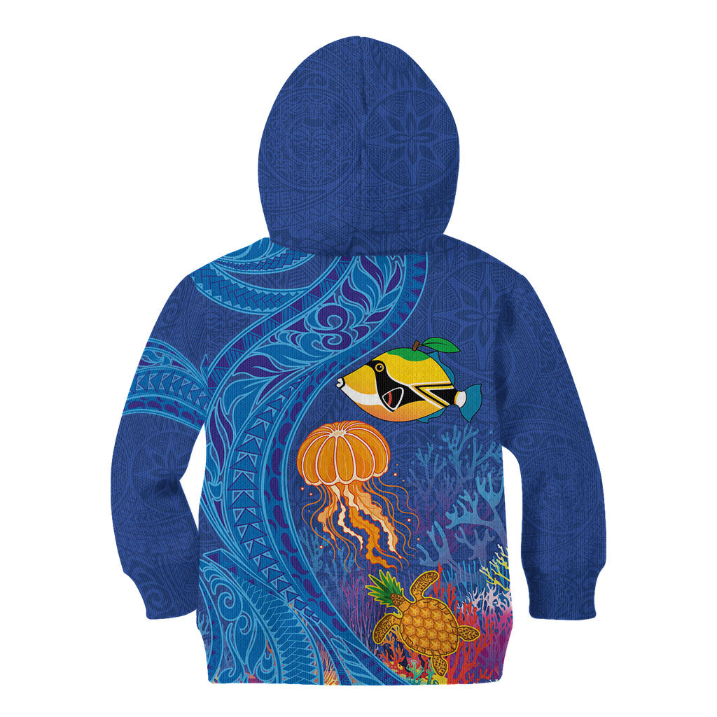 Hawaiian Funny Fruits Sea Animals Kid Hoodie Mango Reef Triggerfish and Pineapple Turtle and Mandarin Jellyfish LT03 - Polynesian Pride