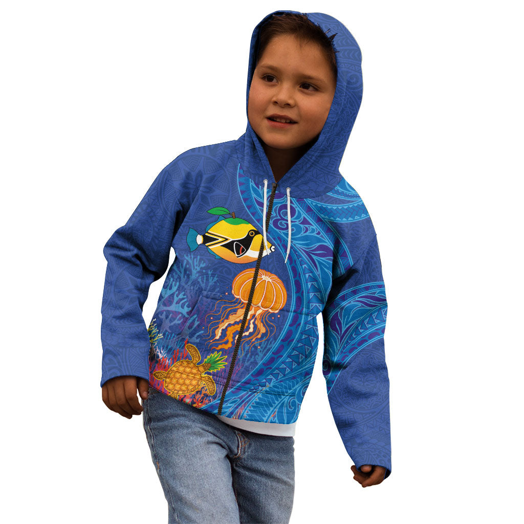 Hawaiian Funny Fruits Sea Animals Kid Hoodie Mango Reef Triggerfish and Pineapple Turtle and Mandarin Jellyfish LT03 - Polynesian Pride