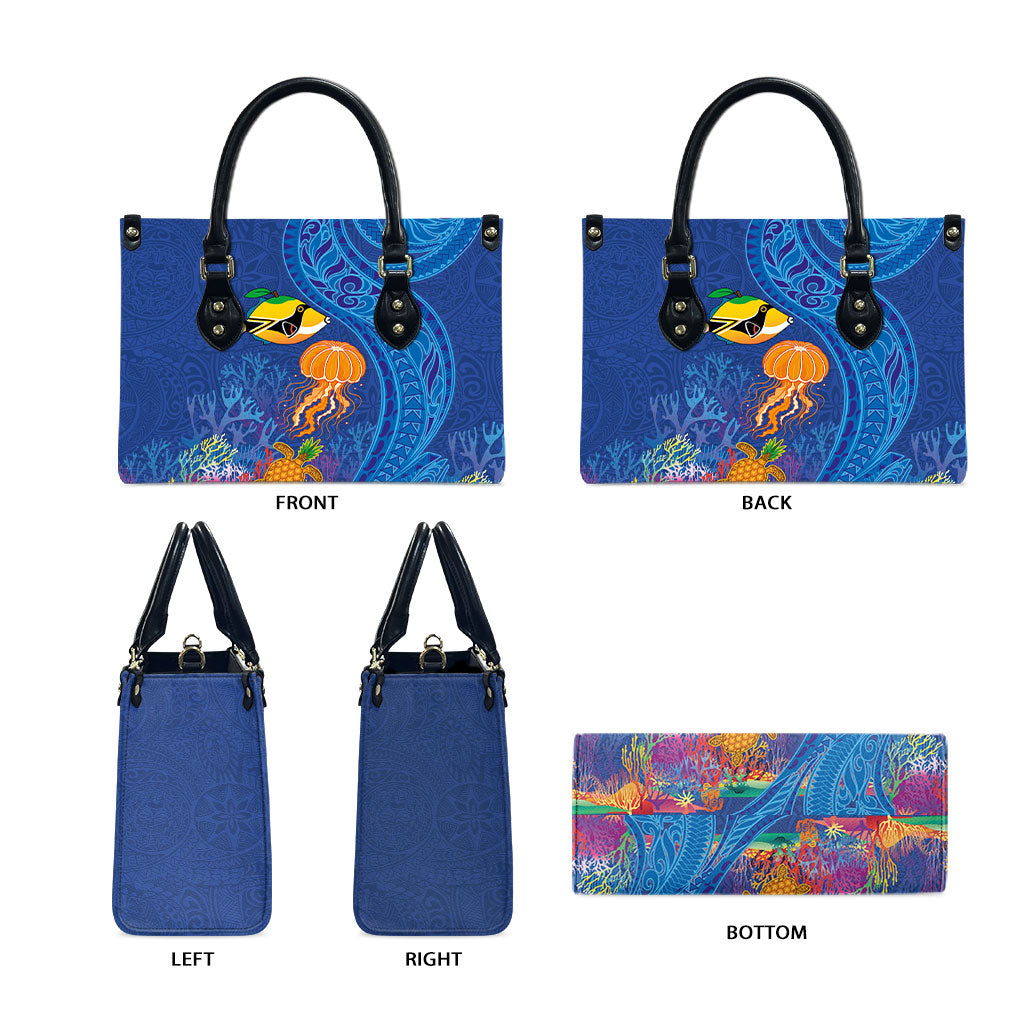 Hawaiian Funny Fruits Sea Animals Leather Bag Mango Reef Triggerfish and Pineapple Turtle and Mandarin Jellyfish LT03 - Polynesian Pride