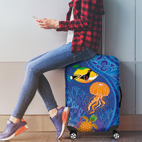 Hawaiian Funny Fruits Sea Animals Luggage Cover Mango Reef Triggerfish and Pineapple Turtle and Mandarin Jellyfish