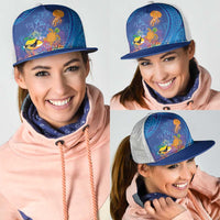 Hawaiian Funny Fruits Sea Animals Mesh Trucker Cap Mango Reef Triggerfish and Pineapple Turtle and Mandarin Jellyfish LT03 - Polynesian Pride