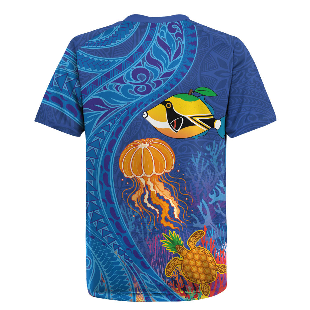 Hawaiian Funny Fruits Sea Animals Rugby Jersey Mango Reef Triggerfish and Pineapple Turtle and Mandarin Jellyfish LT03 - Polynesian Pride