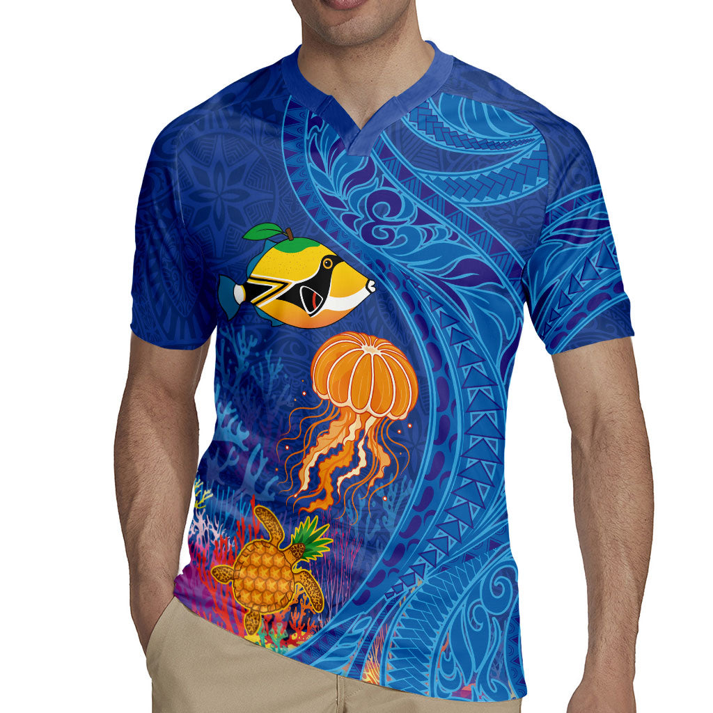 Hawaiian Funny Fruits Sea Animals Rugby Jersey Mango Reef Triggerfish and Pineapple Turtle and Mandarin Jellyfish LT03 - Polynesian Pride
