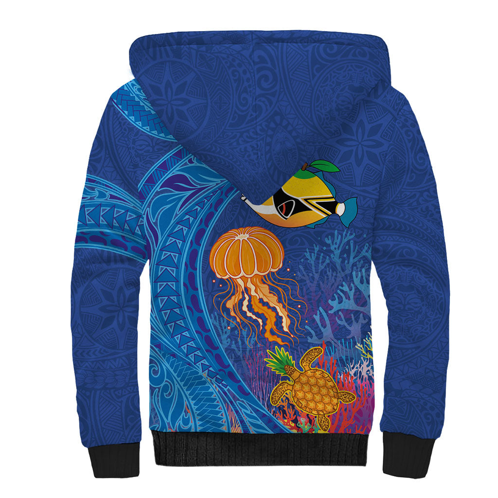 Hawaiian Funny Fruits Sea Animals Sherpa Hoodie Mango Reef Triggerfish and Pineapple Turtle and Mandarin Jellyfish LT03 - Polynesian Pride