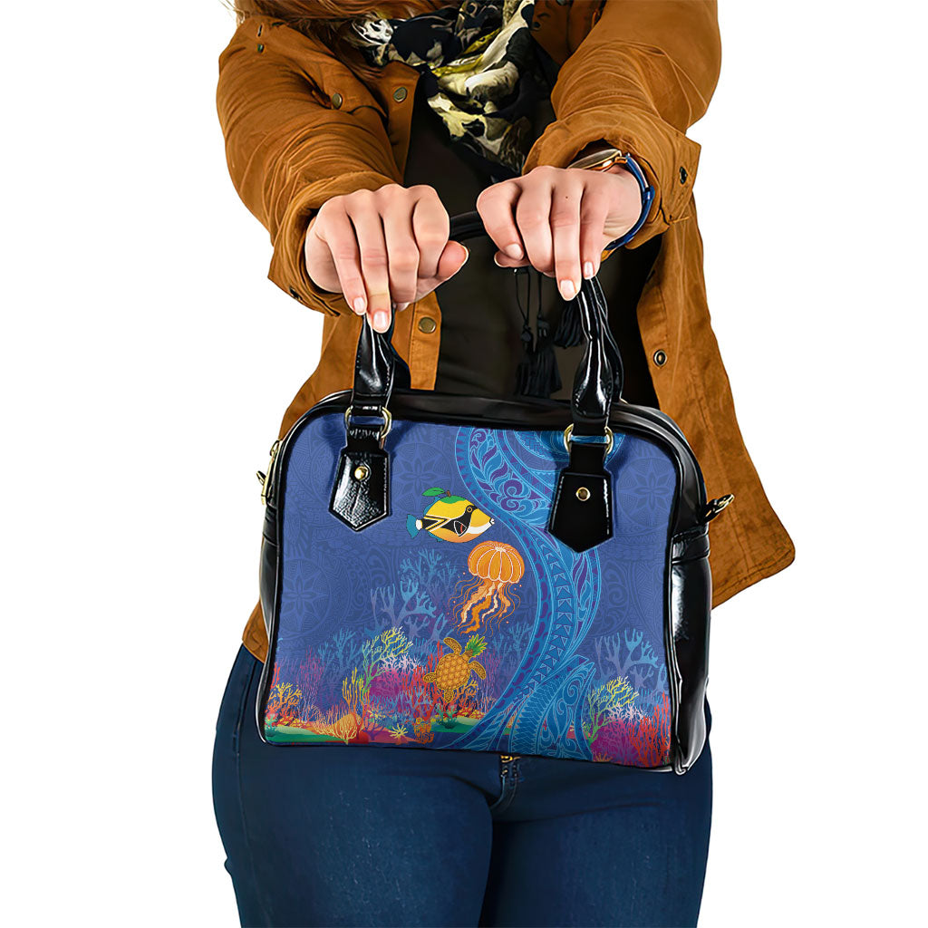 Hawaiian Funny Fruits Sea Animals Shoulder Handbag Mango Reef Triggerfish and Pineapple Turtle and Mandarin Jellyfish