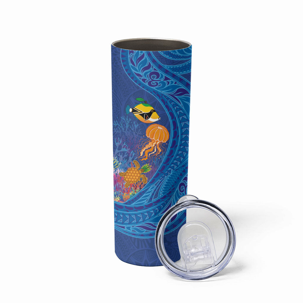 Hawaiian Funny Fruits Sea Animals Skinny Tumbler Mango Reef Triggerfish and Pineapple Turtle and Mandarin Jellyfish LT03 - Polynesian Pride